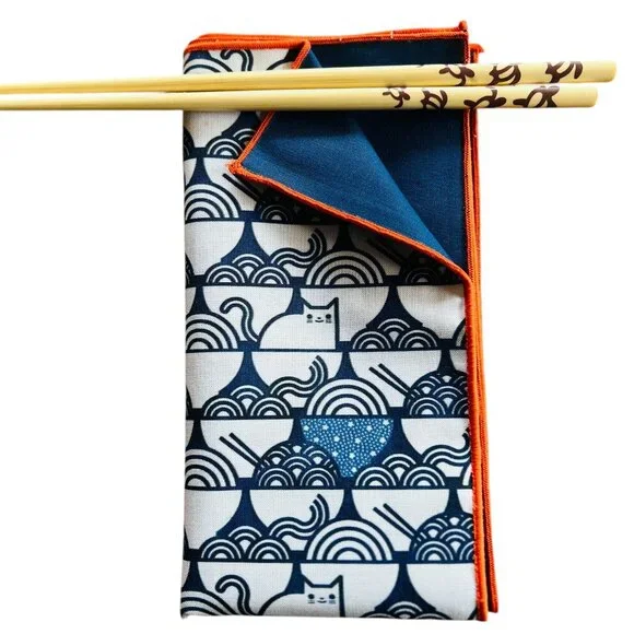 "Kitties and Ramen" 6 Handmade Cotton Dinner Napkins - Picture 3 of 3